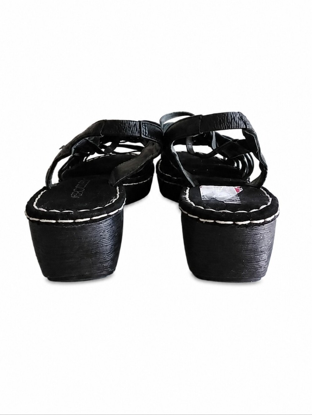 Aerosoles Black Woven Leather Wedge Sandals Size 6M Chic Comfort Classic - Picture 4 of 11